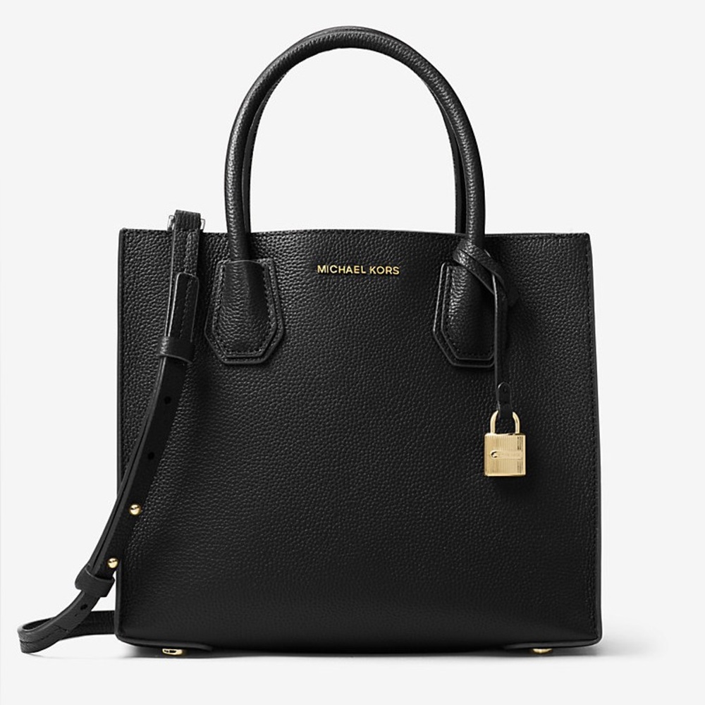 Michael Kors Black Pebbled Leather Satchel with Gold Hardware